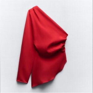 Zara NWT Large Red One shoulder asymmetrical ruched top